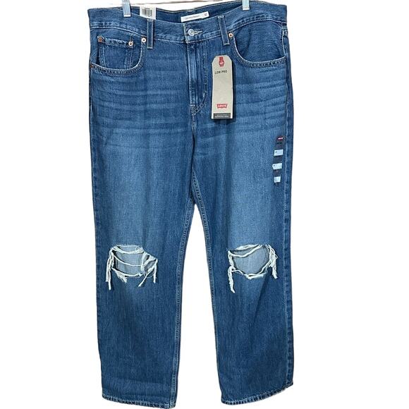 Levi's Low Pro Straight Leg Distressed Hole Knees Women's Denim Jeans Sz W32 NWT - Picture 1 of 10